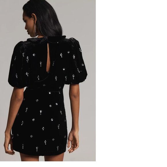 Anthropologie Maeve Short-Sleeve V-Neck Embellished Mini dress 0p new black - Picture 2 of 8